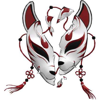Red Broken Japanese Kitsune Mask
