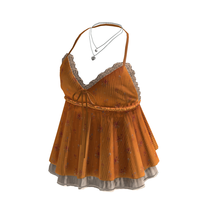 Floral Lace Trim Babydoll Top (Orange)