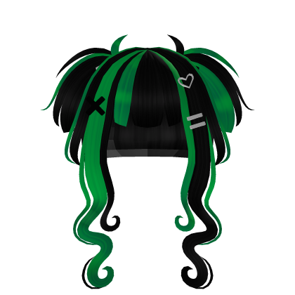 Messy Twin-Tail Curls - Black & Green (line) Roblox item