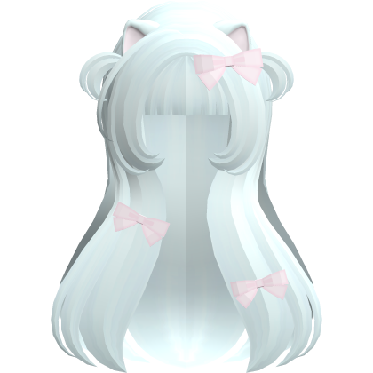 Cute Long Cyan Kitten Hair W/ Pink Bows Roblox item
