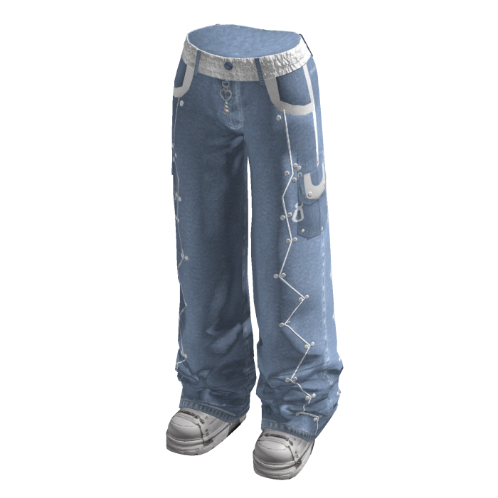 Belted Baggy Pants with Star Outlines (Light Blue)
