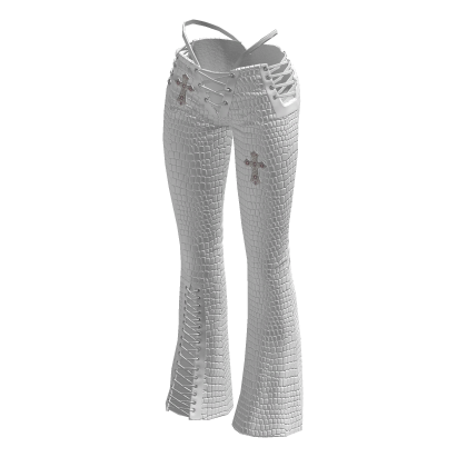 White Leather Pants Flared Emo Goth Chic Crosses thumbnail