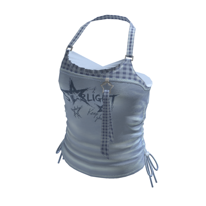 Y2K Checker Strap Graphic Crop Top (Light Blue)