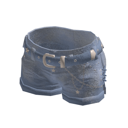 Y2K Star Denim Shorts w/ Belt & Chain (Blue)