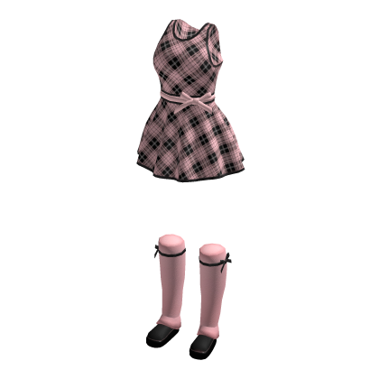 🖤 Cute Gyrau Pink Plaid Dress and Socks