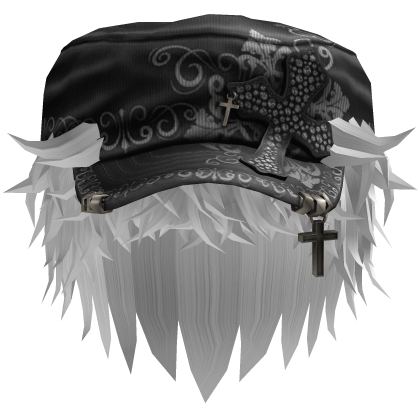 White Messy Anime Hair w/ Black Cadet Cap