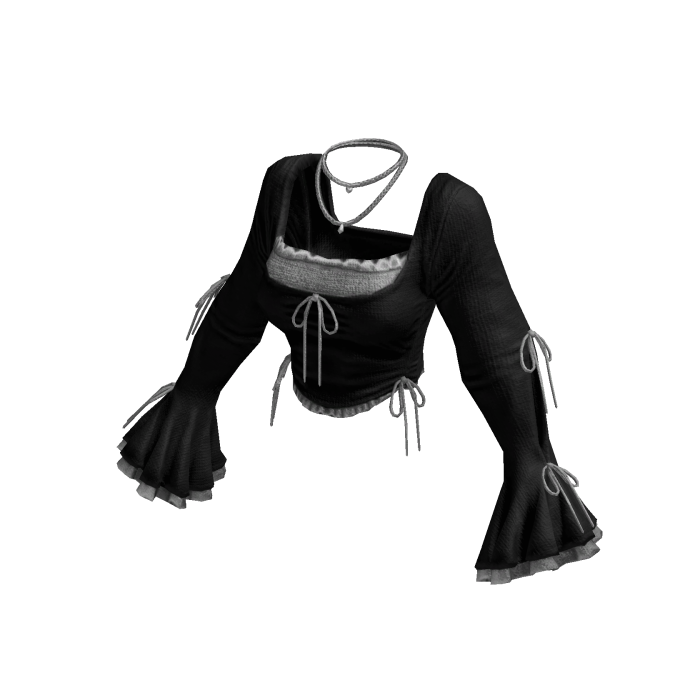 Black Vintage Coquette Ruffle Longsleeve