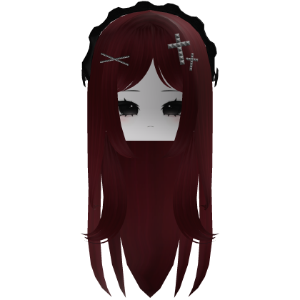 ♡ moe vkei girl hair w headress + mask (red) Roblox item