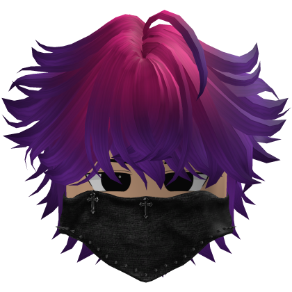 messy fluffy anime hair with a Y2K mask (Pink) thumbnail