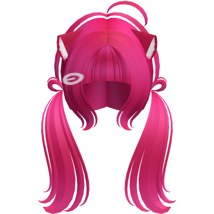 Cute Kitty Pigtails w/ Ears And Clip (Hot Pink)