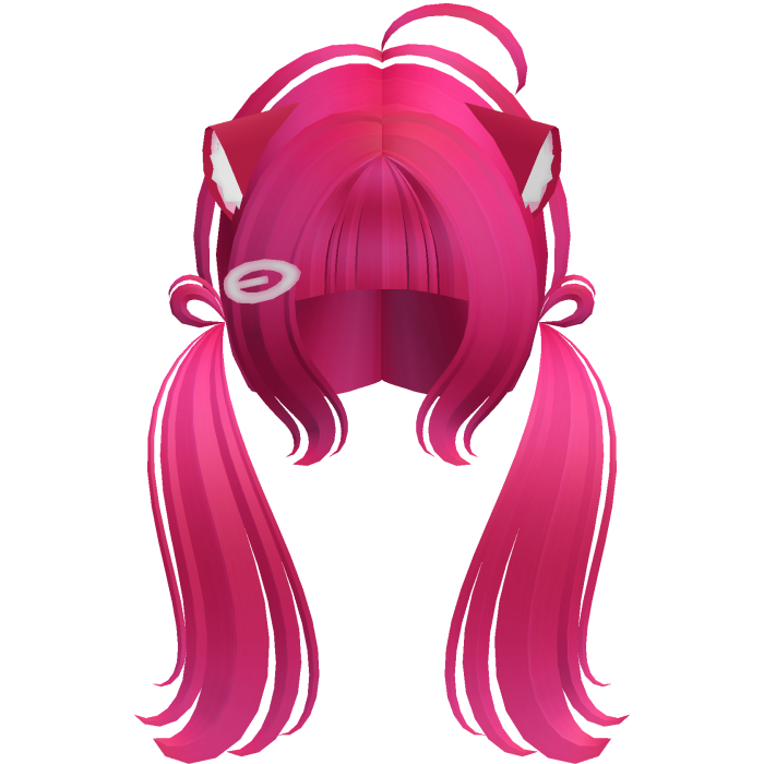 Cute Kitty Pigtails w/ Ears And Clip (Hot Pink)