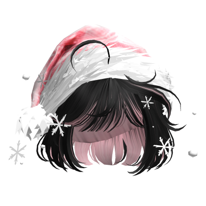 Christmas Cute Hair w/Santa Hat (Black&Pink) Roblox item
