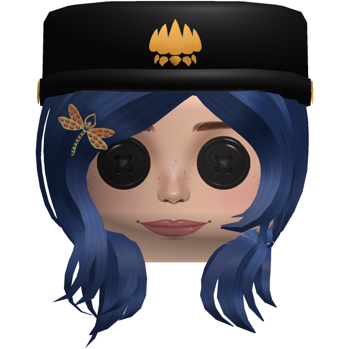 🗝️ Coraline Blue Short Bob & Black Military Hat