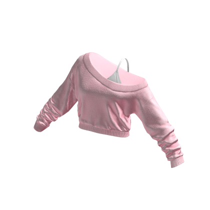 Pink White Cropped Off Shoulder Shirt