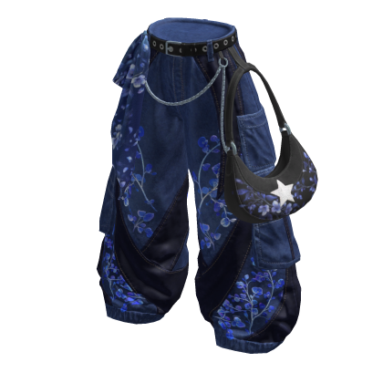 TOKYO UGC | Midnight Blue Blossom Baggy Pants