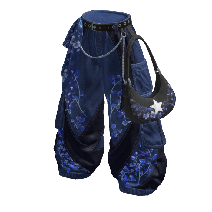TOKYO UGC | Midnight Blue Blossom Baggy Pants