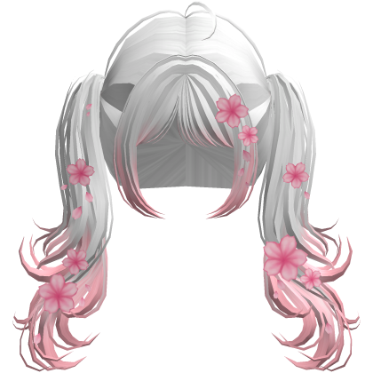 Flowy Wavy Pigtails w/ Sakura Petals (White&Pink) Roblox item