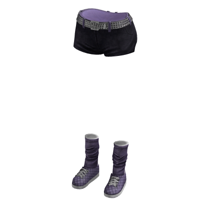 Dark Purple Cute Denim Shorts w/ Shoes thumbnail