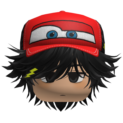 lightning racecar cap w messy hair black