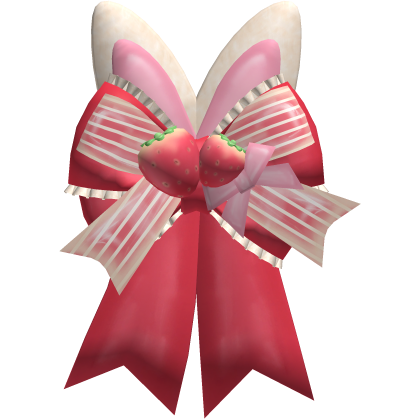 🍓 Strawberry Coquette Bunny Ears Ribbon Bow