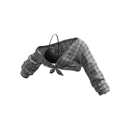 Plaid Shirt Crop Tie Top (Black)