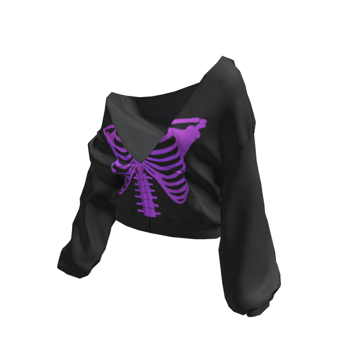 Skeleton Pullover Baggy Hoodie Black&Purple