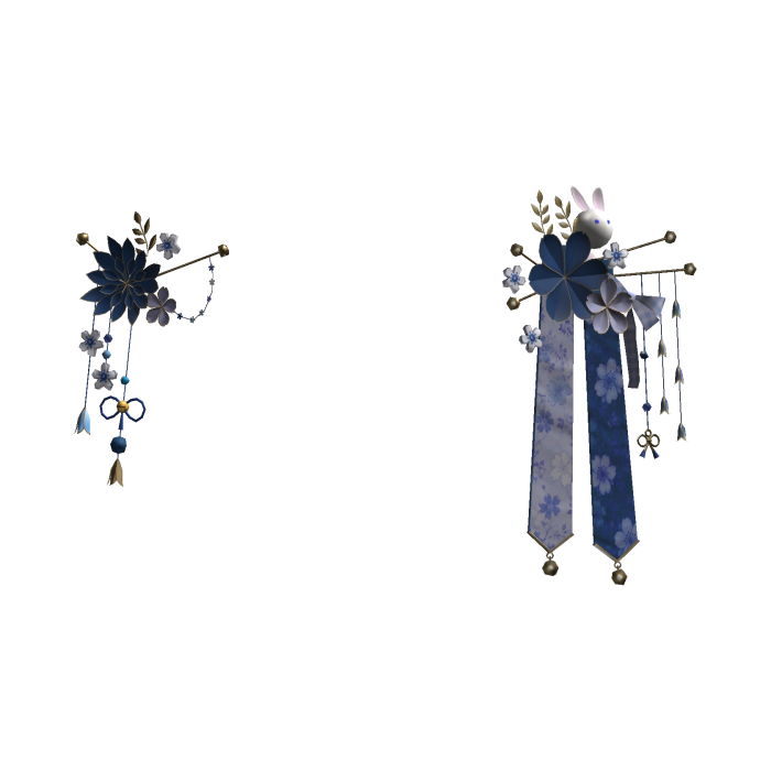 Blue & Gold Japanese Kanzashi Flower Hair Clips