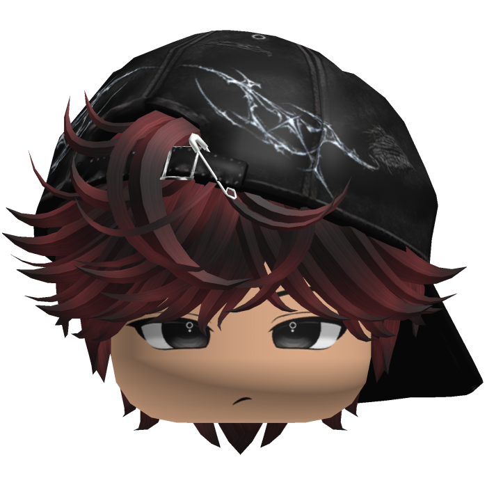 Cute Black Red emo hair with Y2K cap black