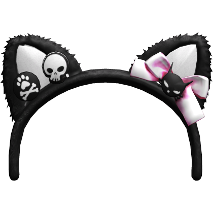 Emo Pink Bow W Figures & Black Fur Cat Headband 