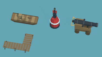 Low Poly Boat Dock Pack x40 Pirate Ship Beach preview 3