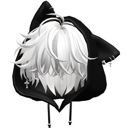 White Messy Hair with Cat Hoodie