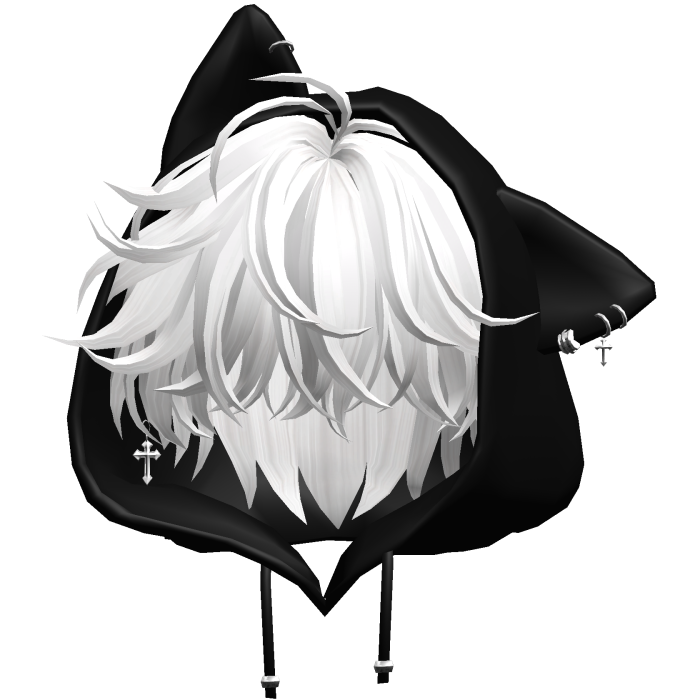 White Messy Hair with Cat Hoodie