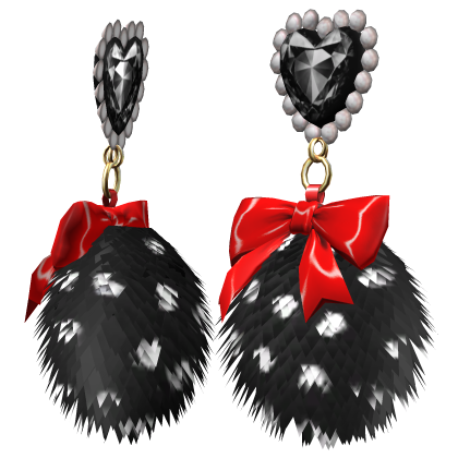 Cute Chic Fluffy Heart Polkadot Earrings Black Red
