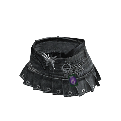 Butterfly Belt Pleated Mini Skirt (Black Denim)