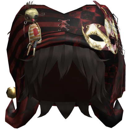 Red Gothic Circus Jester Hat w Brown Hair Roblox item