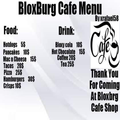 BloxBurg Cafe Smail Menu Roblox decal