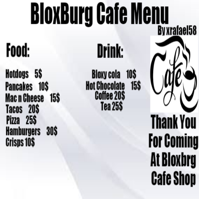 BloxBurg Cafe Smail Menu Roblox decal