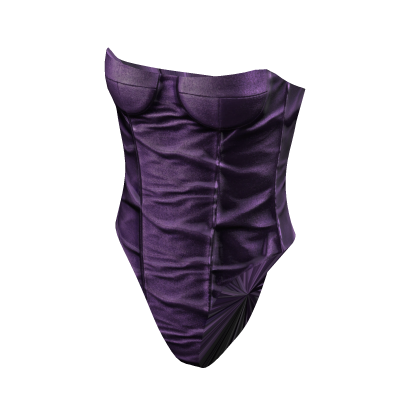 Over bust Satin Corset Bodysuit (Purple)