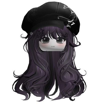 Short Wolfcut & Beret W/ Face (Purple&Black) Roblox item
