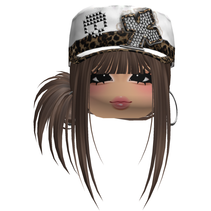 Gyaru Side Bun Hair w/ Cheetah Cap & Earrings
