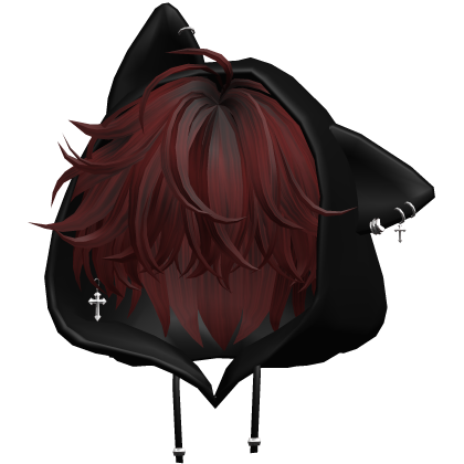 Dark Red Messy Hair with Cat Hoodie