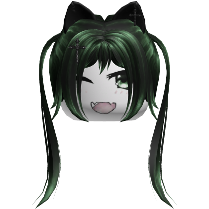 Green Tuft Girl Hair W/ Cat Ears & Face Roblox item