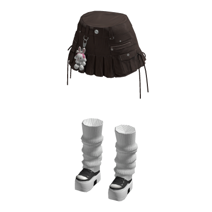 Pleated Mini Skirt with Side Ties (Dark Brown)