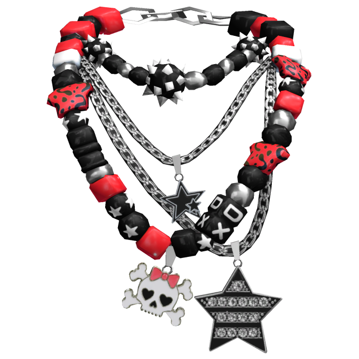 Red Scene Layered Necklace Skull Charm Grunge 