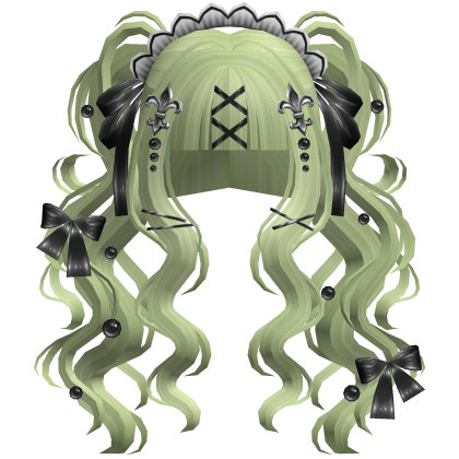 Gothic Doll Curly Pigtails & Ribbons In Matcha
