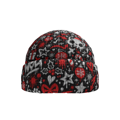 Black Red White Skull Graffiti Knit Beanie