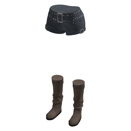 Y2K Studded Belt Micro Shorts w/ Boots (Blue)