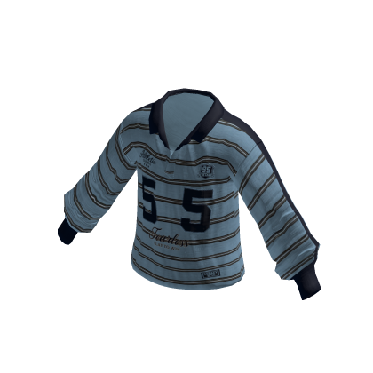 Striped Collared Sweater w/ 55 Print (Light Blue)