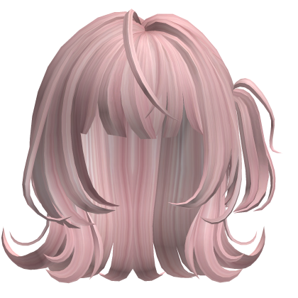 fluffy hair with side ponytail pink Roblox item