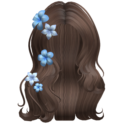 Summer Waves Hair w/ Blue Flowers (Brown) Roblox item
